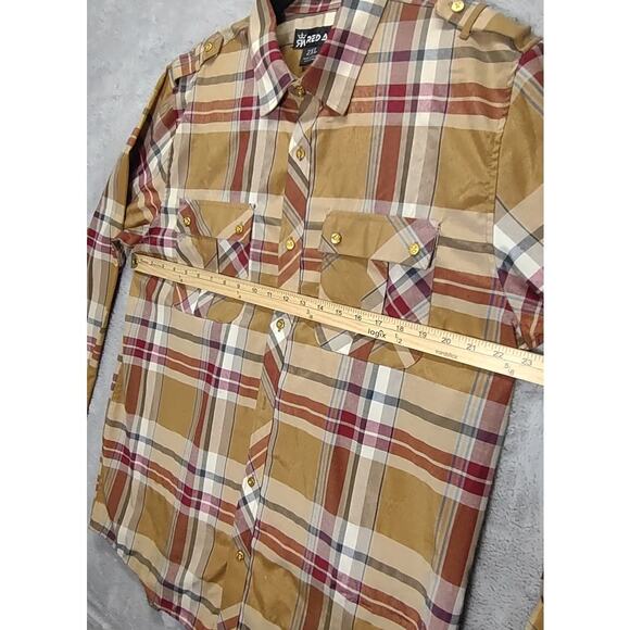 Red Ape Mens Plaid Button Down Gold Buttons Long Sleeve Dress Shirt Size 2XL MCM - Picture 3 of 11